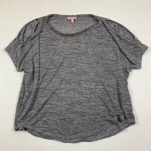 Juicy‎ Couture Shirt Women's Medium Marled Scoop Neck Cold Shoulder Rhinestones